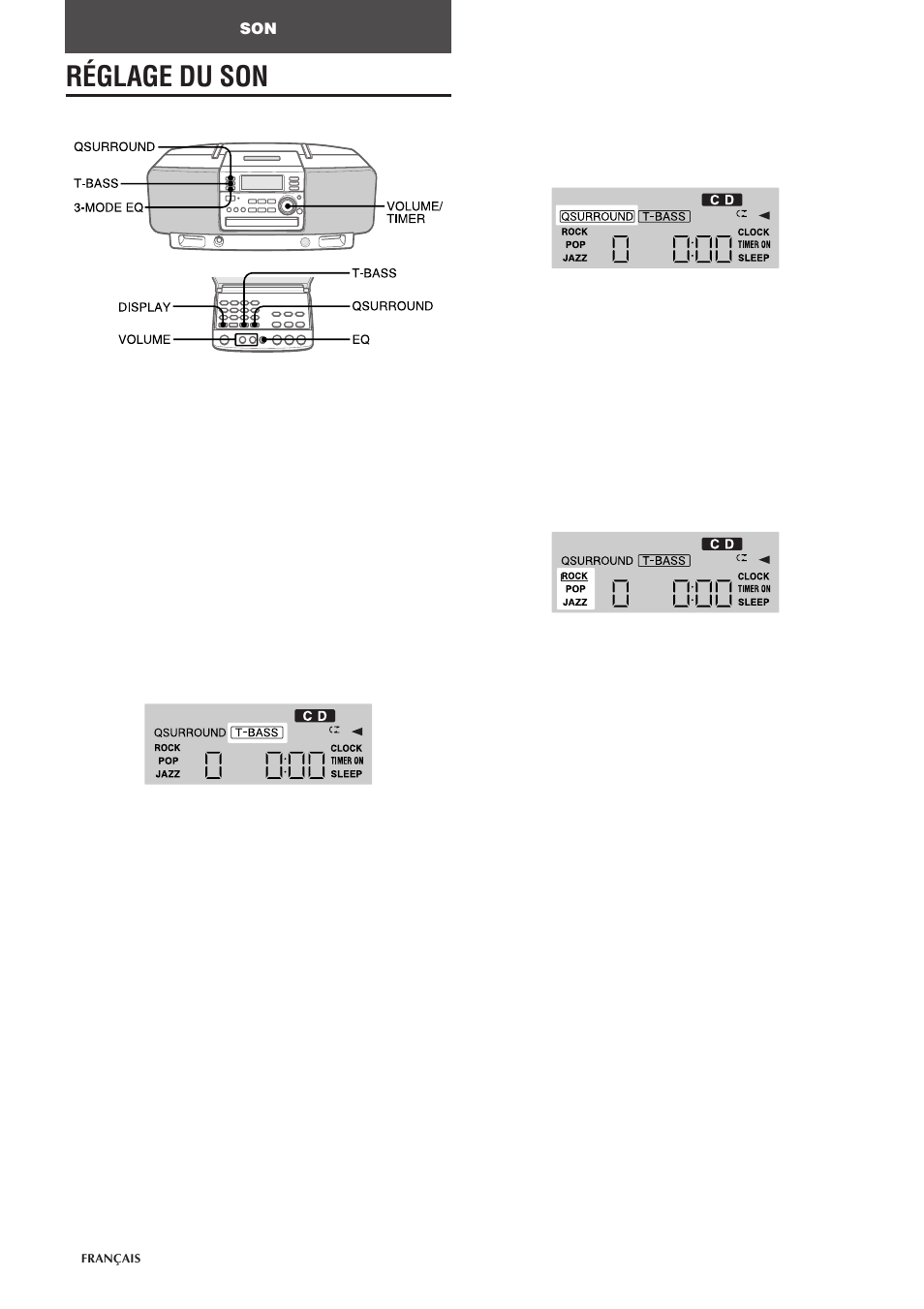 Réglage du son | Aiwa CSD-EL300 User Manual | Page 34 / 44