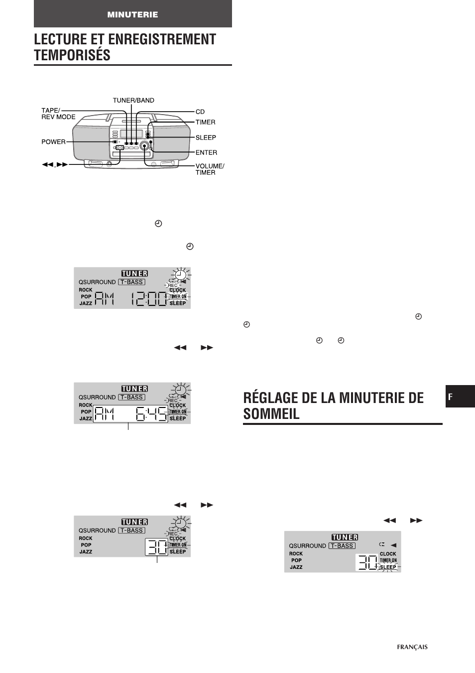 Lecture et enregistrement temporisés, Réglage de la minuterie de sommeil | Aiwa CSD-EL300 User Manual | Page 41 / 44