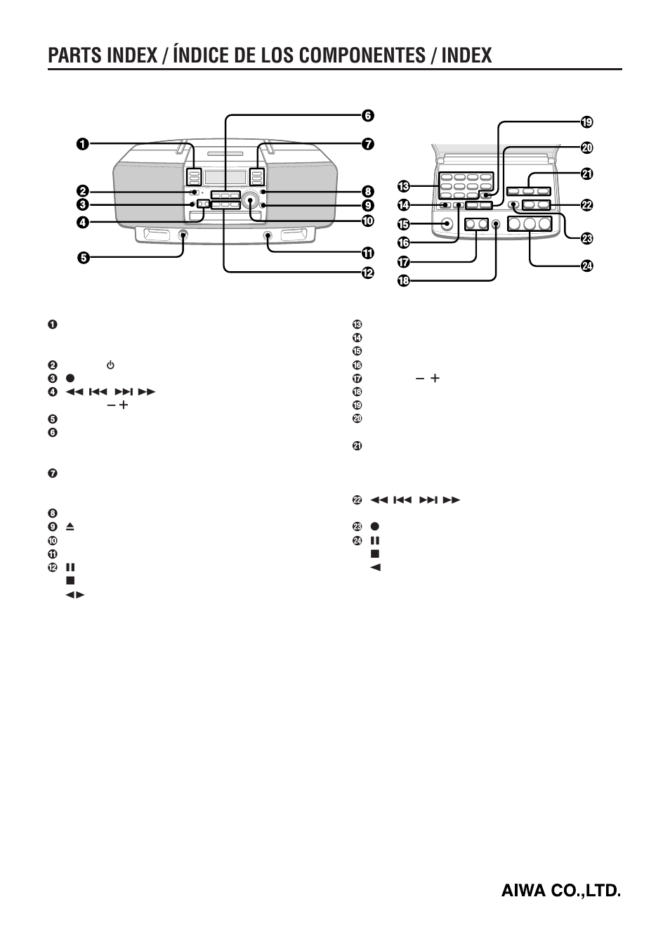Parts index / índice de los componentes / index | Aiwa CSD-EL300 User Manual | Page 44 / 44
