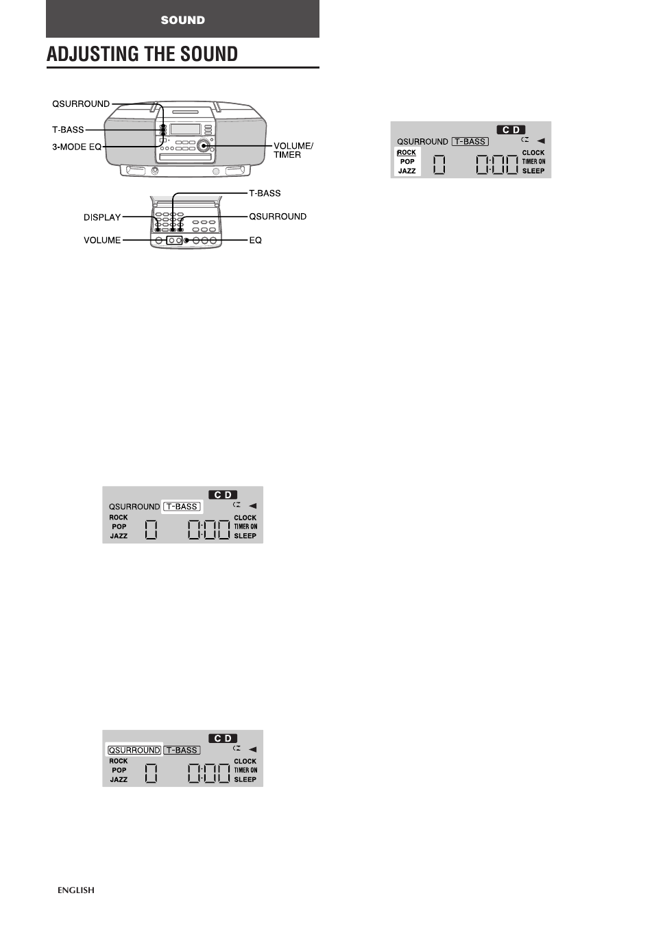 Adjusting the sound | Aiwa CSD-EL300 User Manual | Page 6 / 44