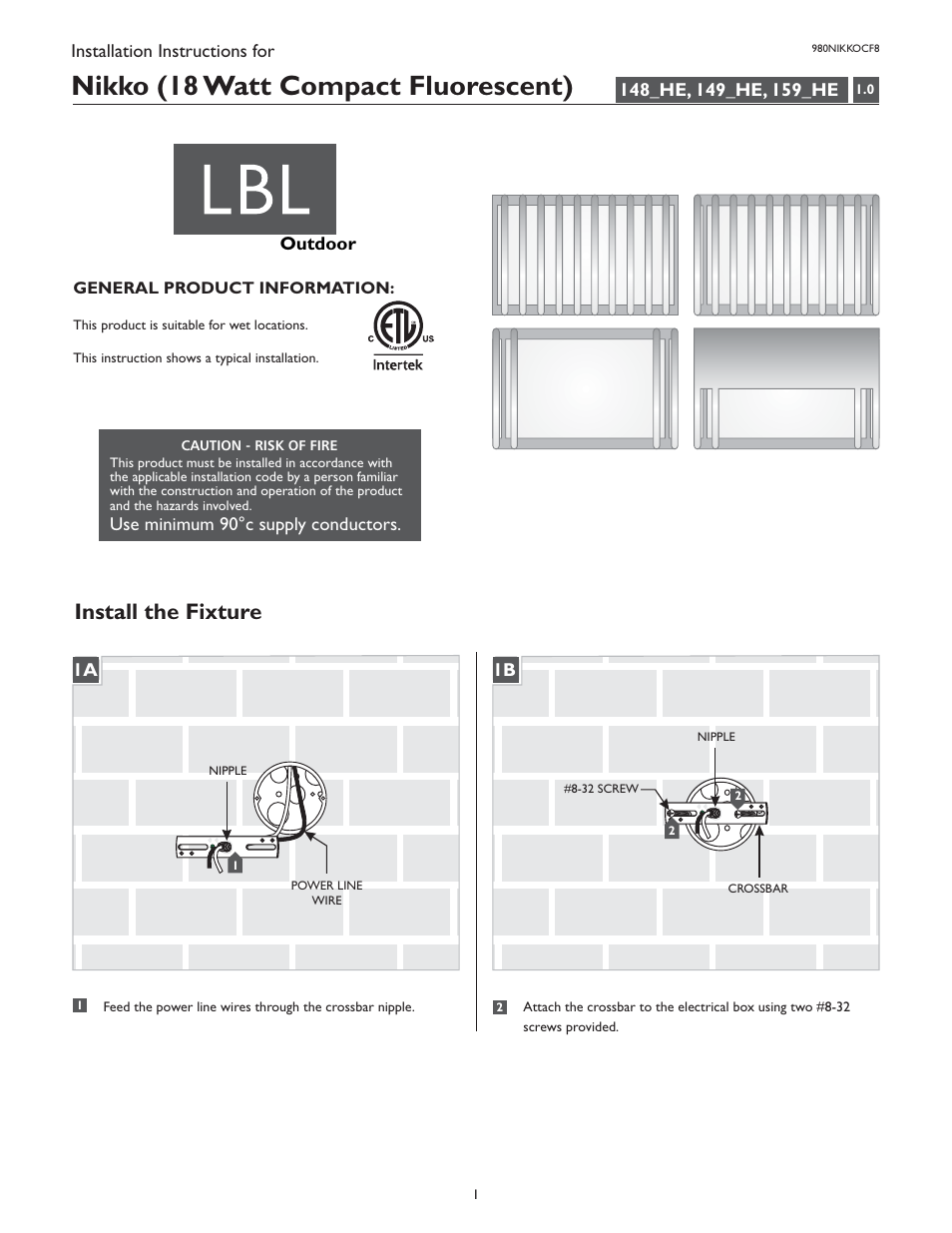 LBL Lighting Nikko CF8 User Manual | 4 pages