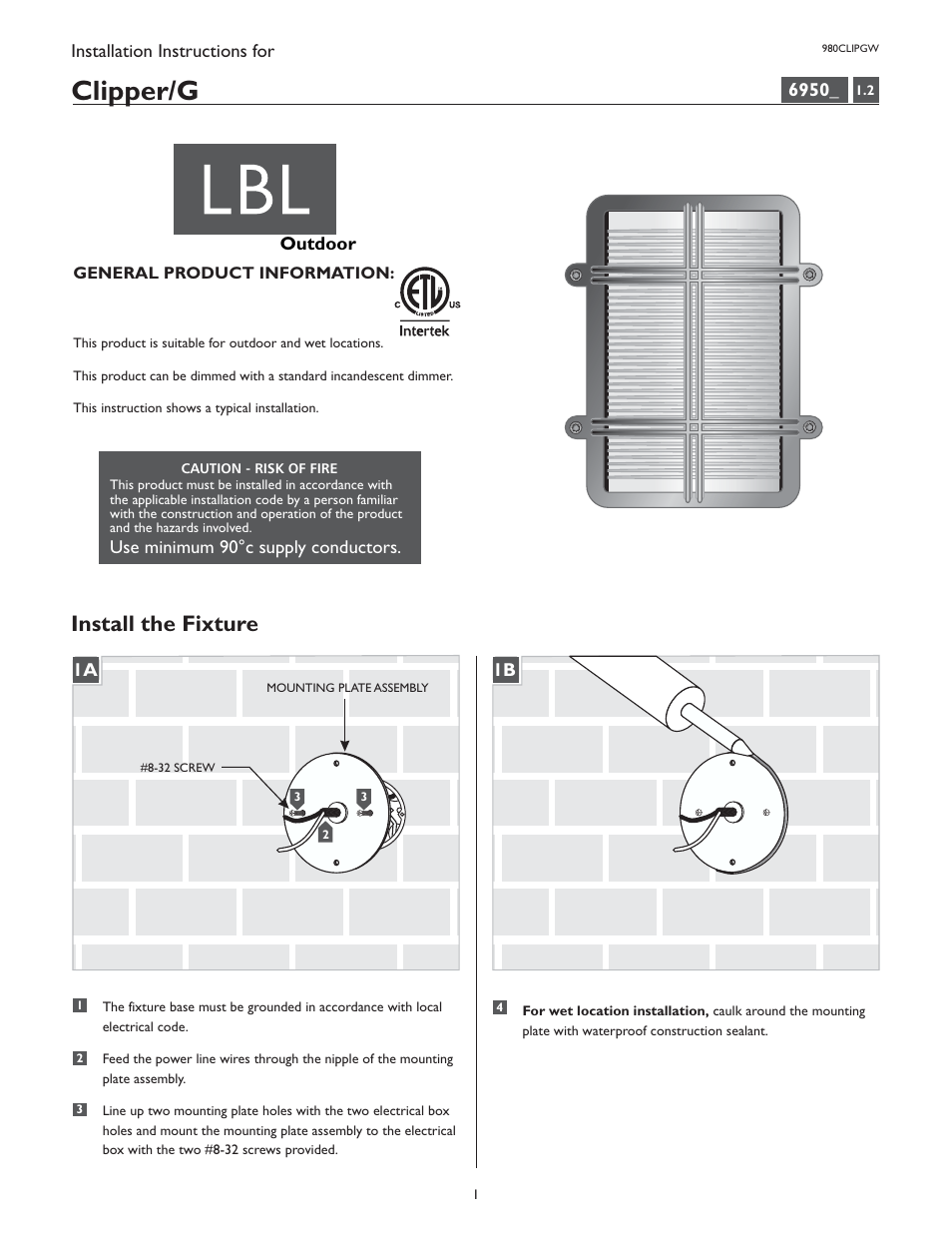 LBL Lighting Clipper/G User Manual | 4 pages