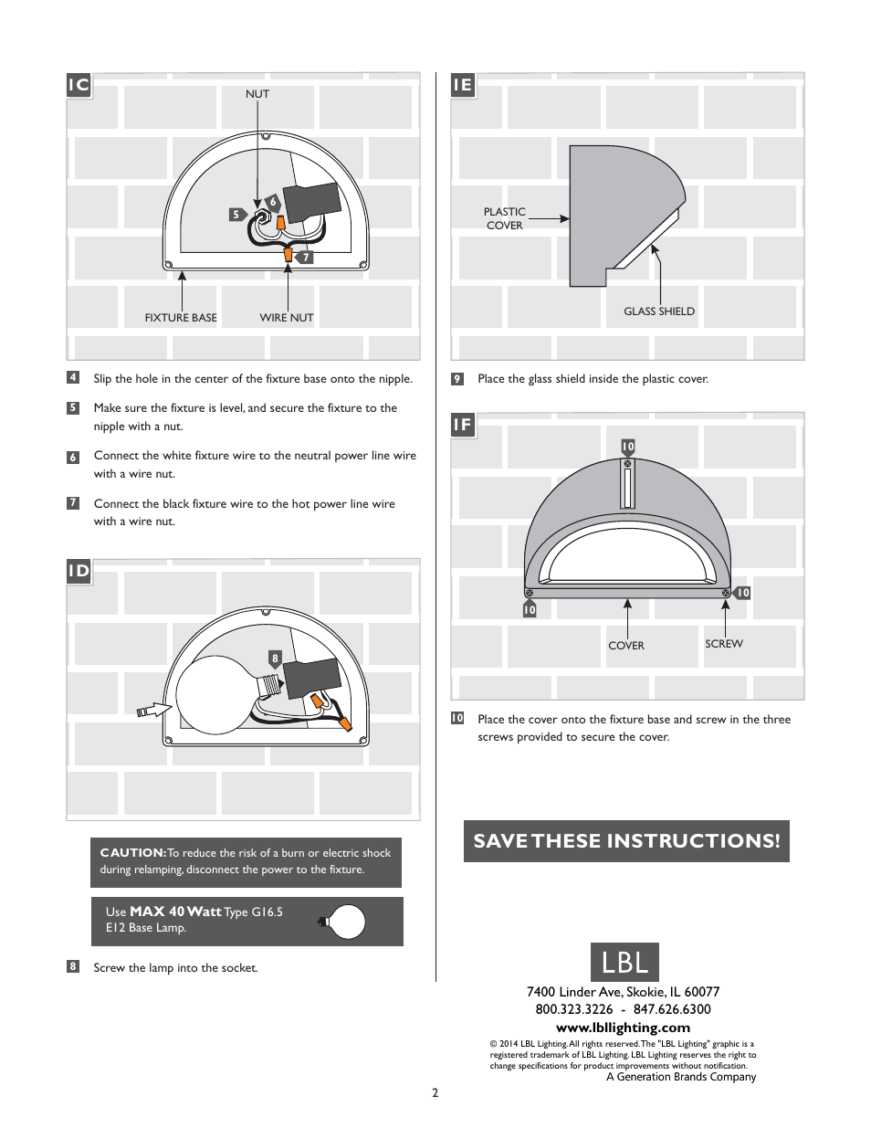 Save these instructions, 1f 1c | LBL Lighting Polo User Manual | Page 2 / 2