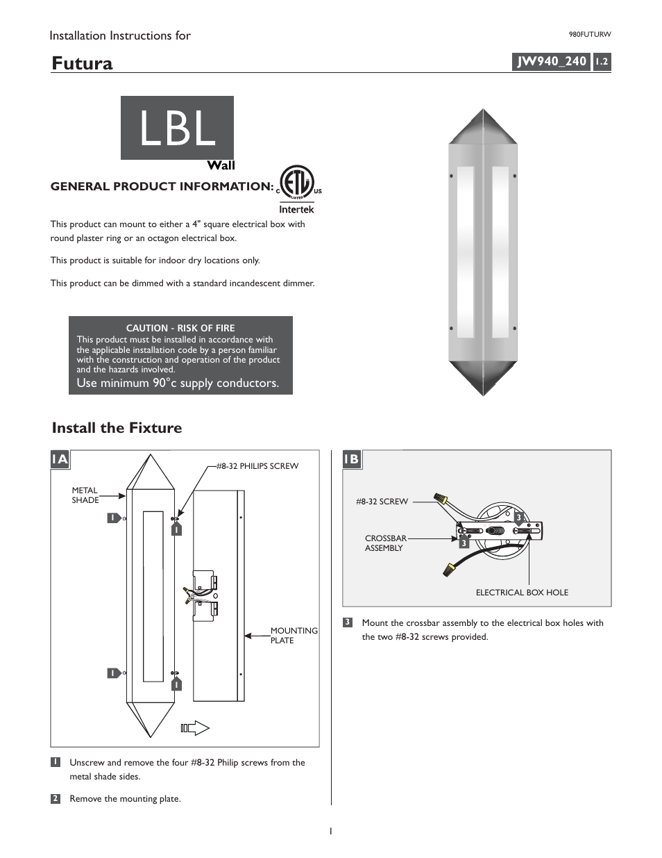 LBL Lighting Futura User Manual | 4 pages