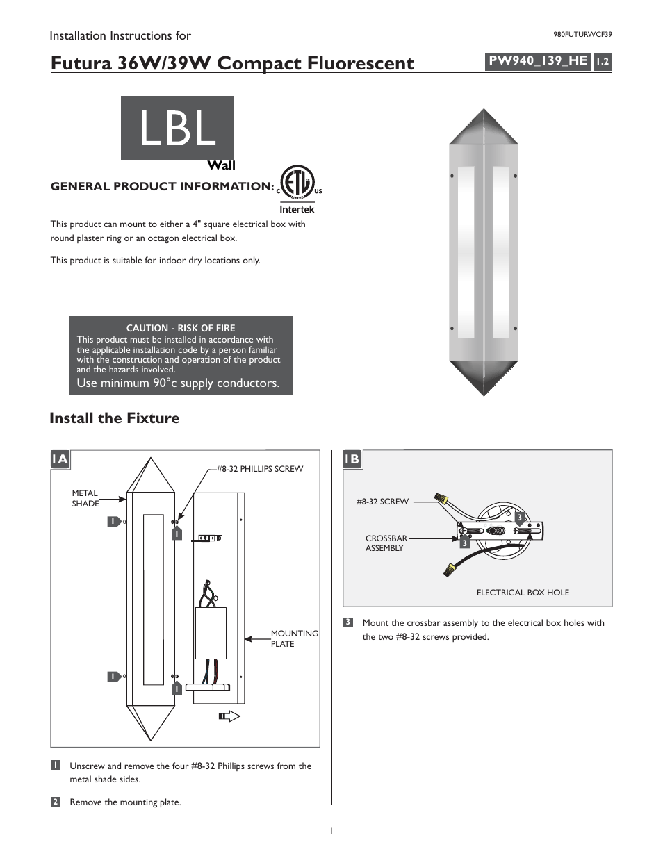 LBL Lighting Futura CF User Manual | 4 pages