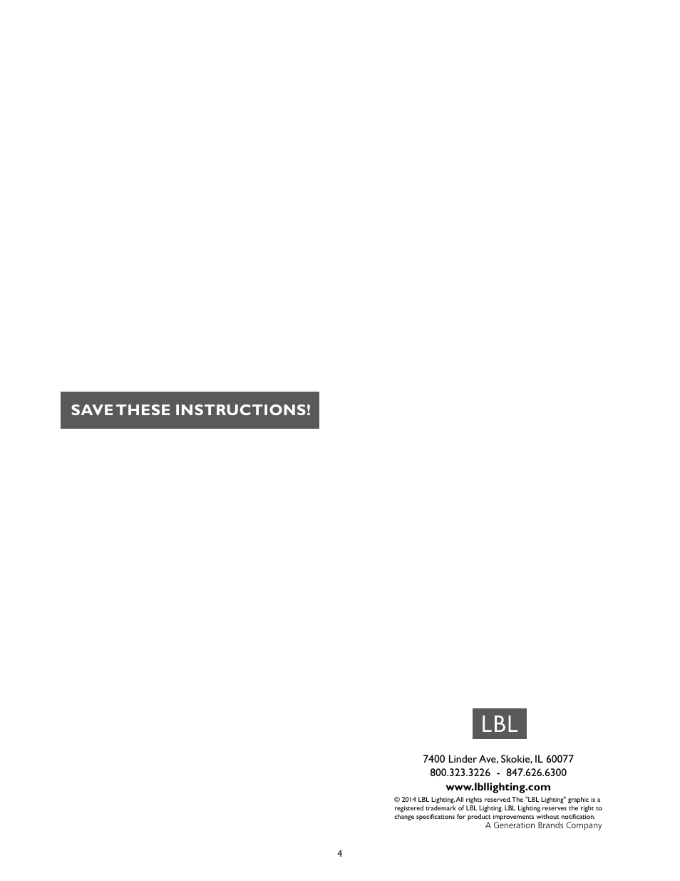 Save these instructions | LBL Lighting Futura CF User Manual | Page 4 / 4