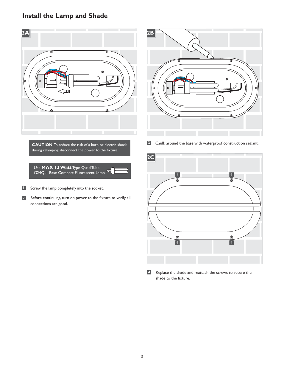 Install the lamp and shade, 2b 2a | LBL Lighting Superdelta Tondo CF User Manual | Page 3 / 4