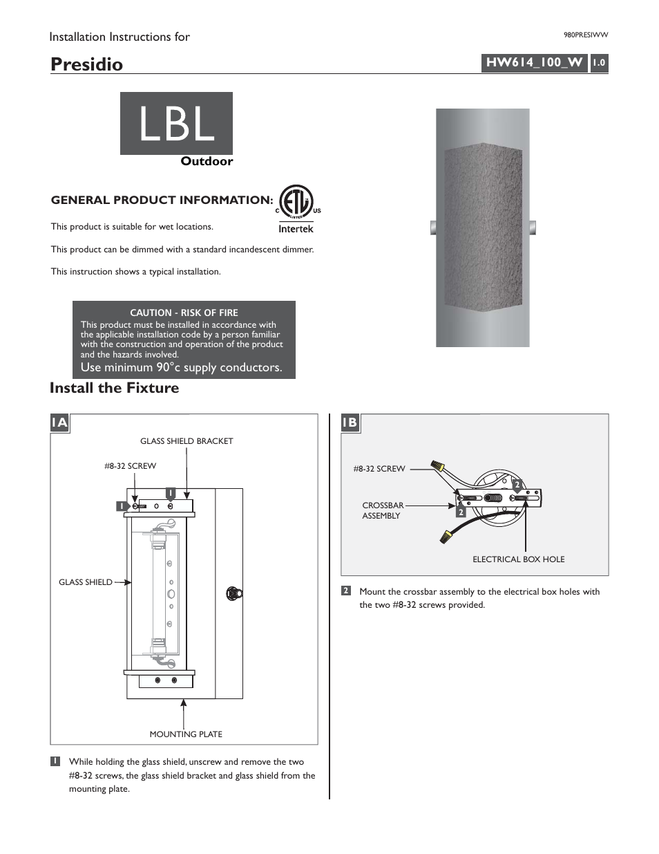 LBL Lighting Presidio Wet User Manual | 4 pages