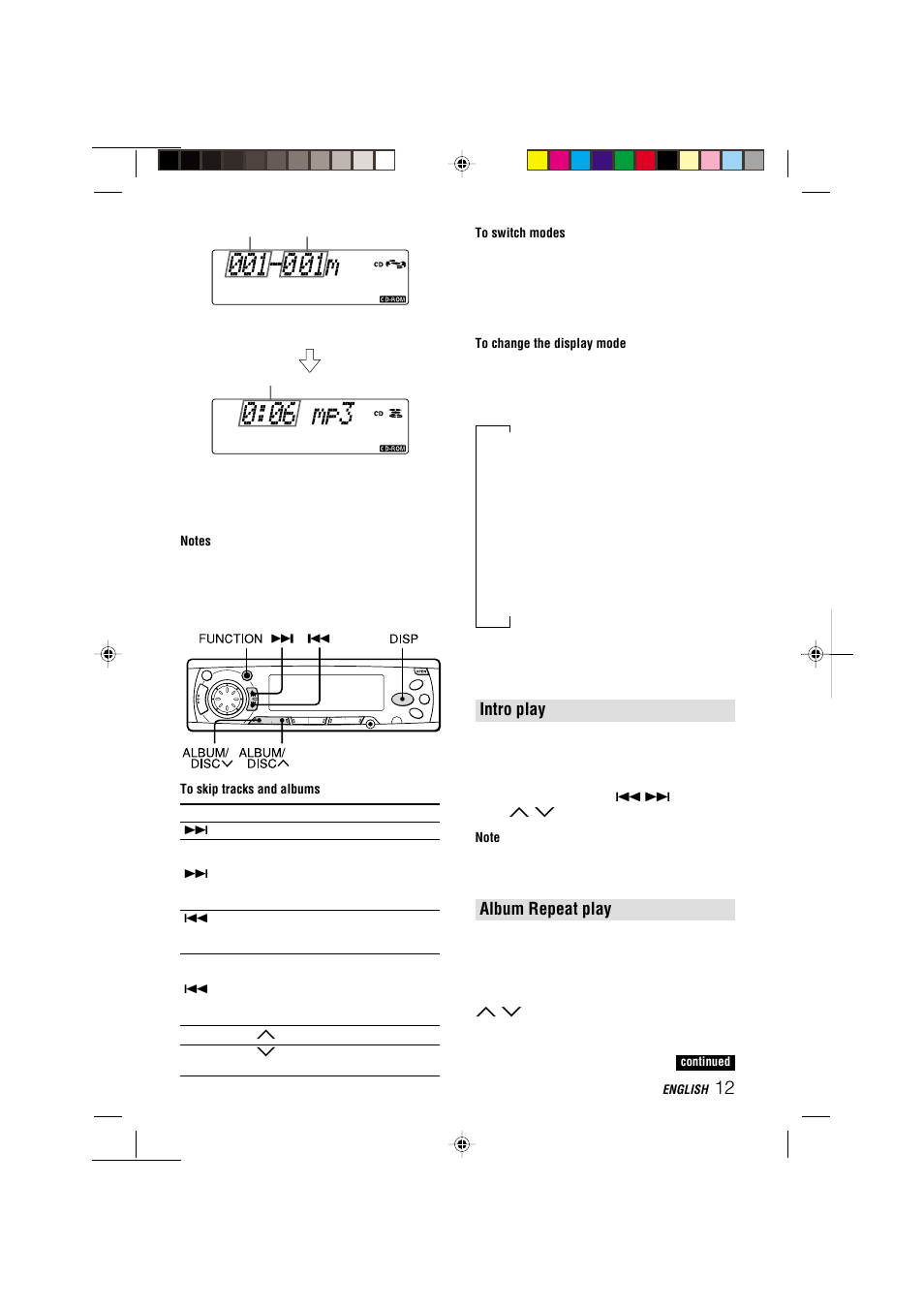 Intro play, Album repeat play | Aiwa CDC-MP3 YU User Manual | Page 13 / 70