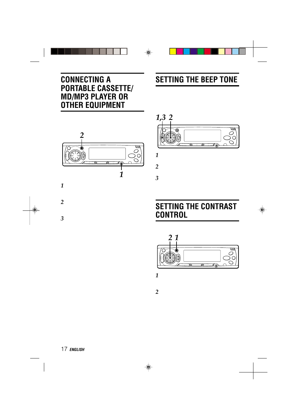 Setting the beep tone, Setting the contrast control | Aiwa CDC-MP3 YU User Manual | Page 18 / 70