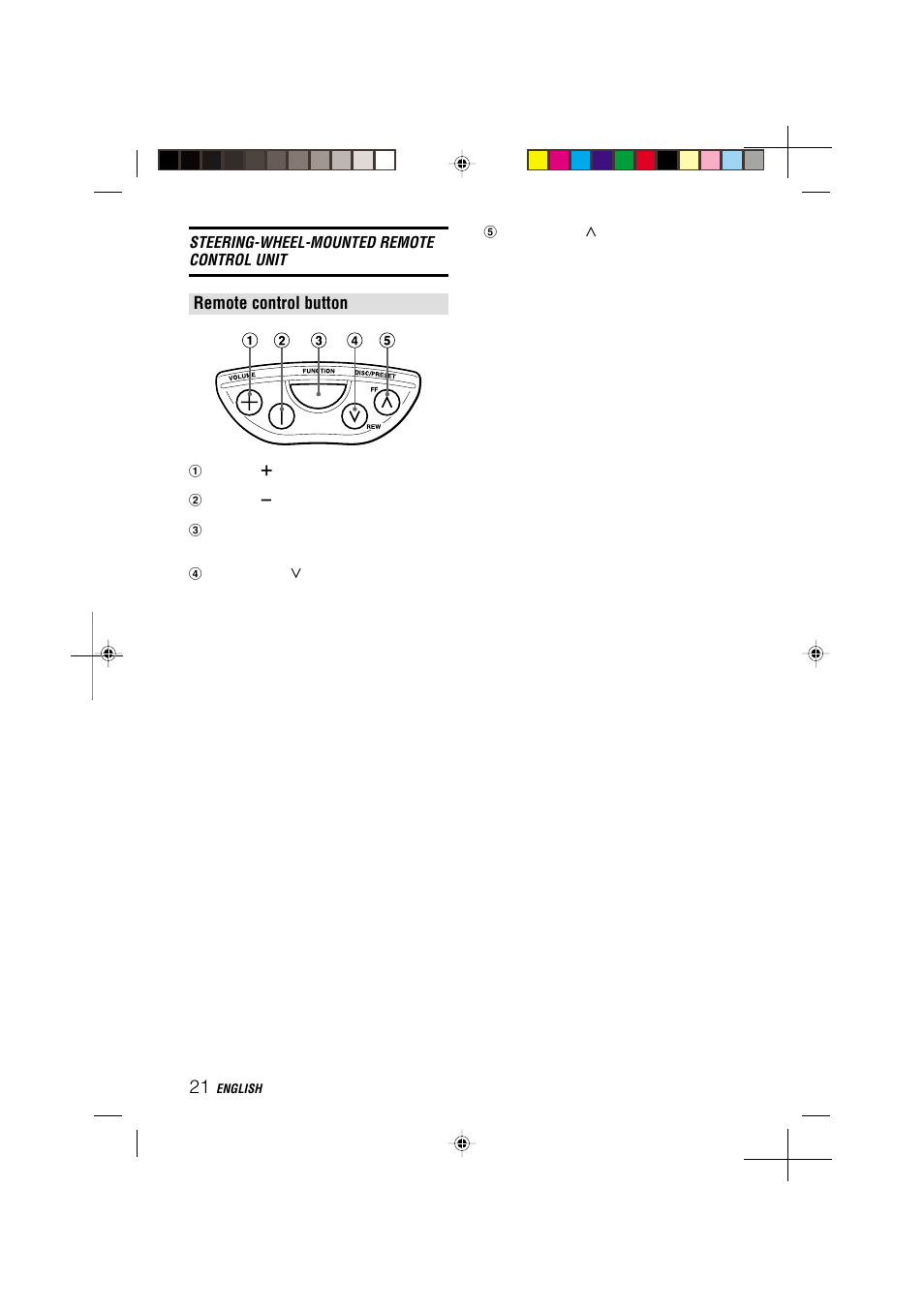 Remote control button, Steering-wheel-mounted remote control unit | Aiwa CDC-MP3 YU User Manual | Page 22 / 70