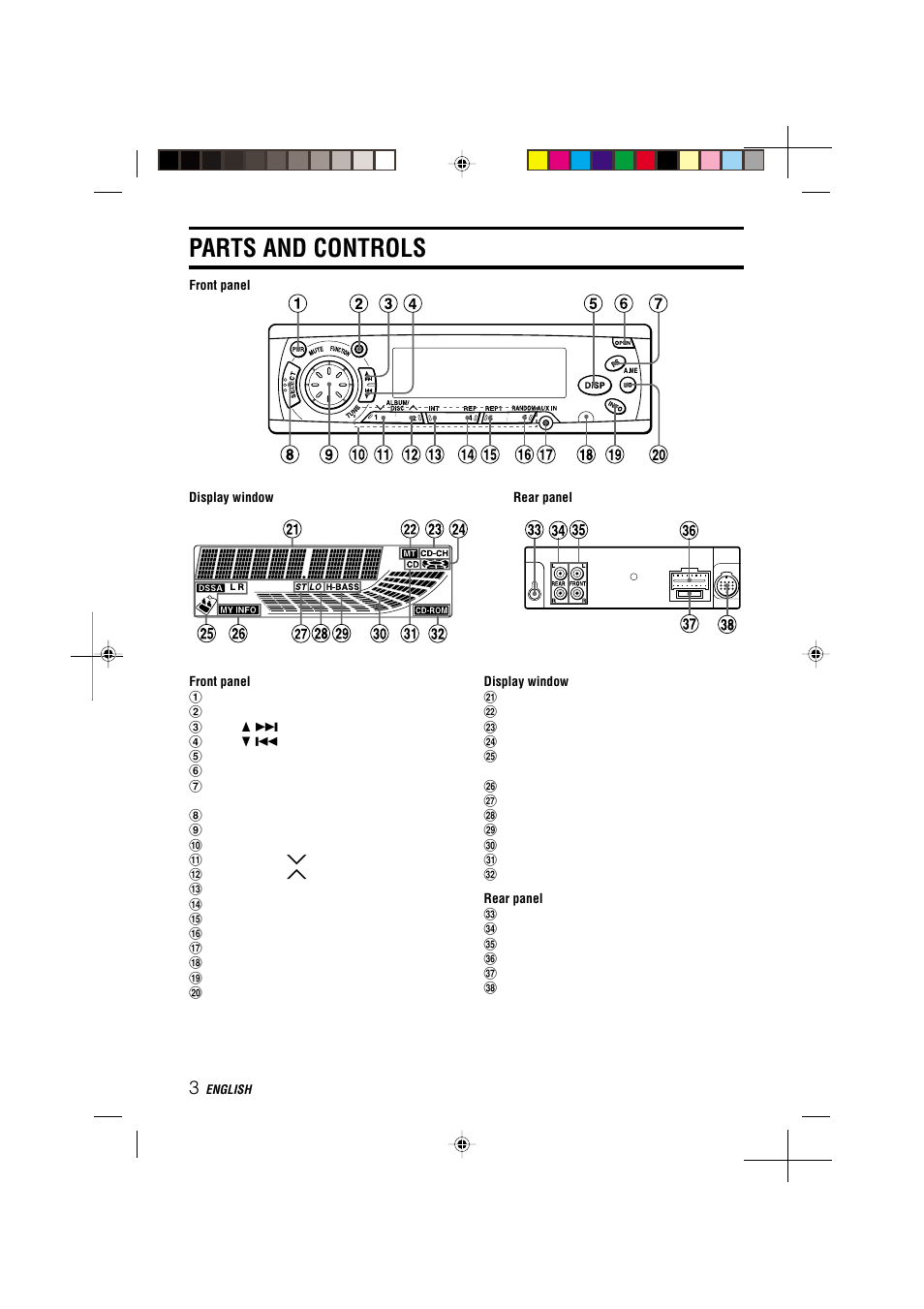 Parts and controls | Aiwa CDC-MP3 YU User Manual | Page 4 / 70