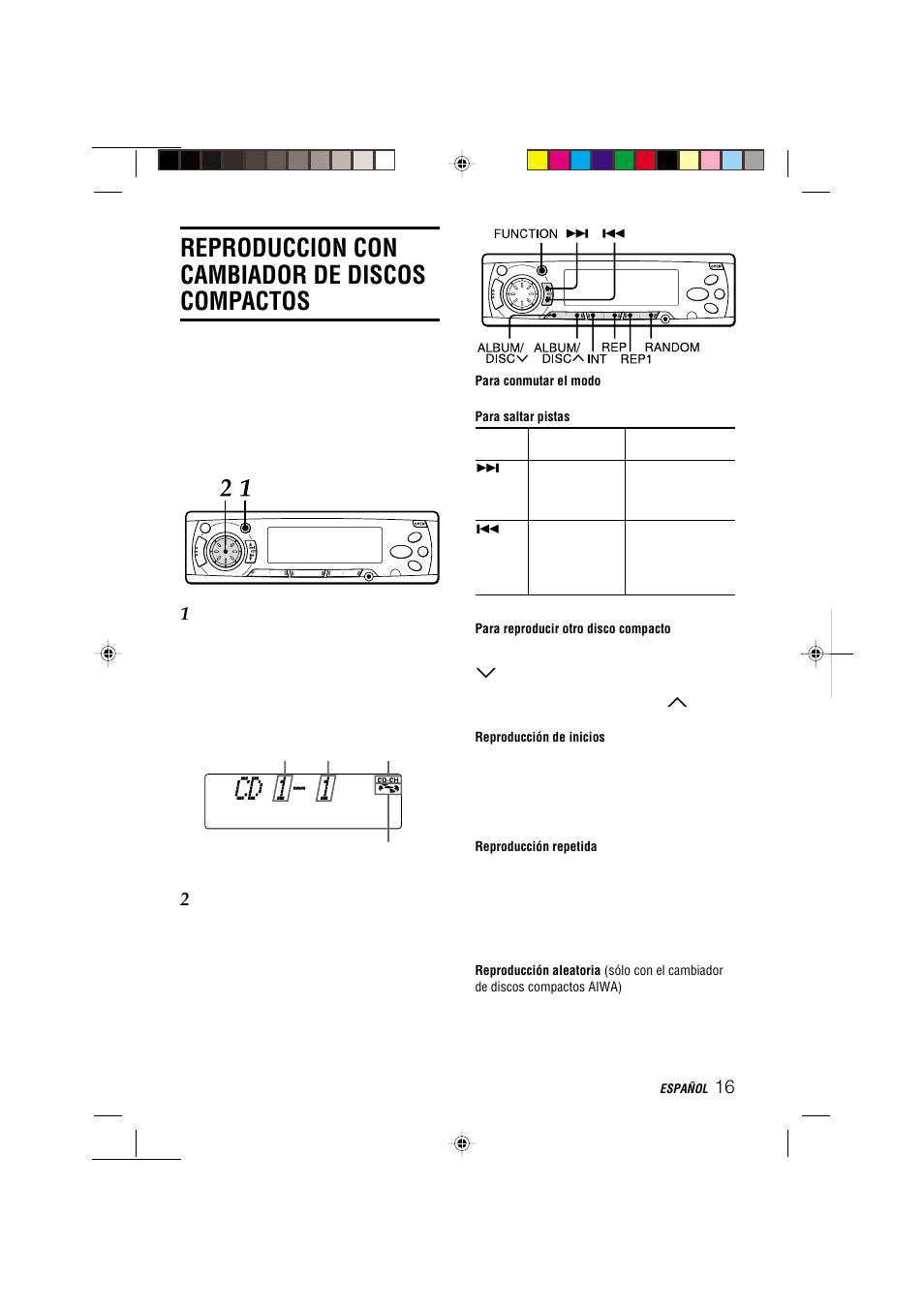 Reproduccion con cambiador de discos compactos | Aiwa CDC-MP3 YU User Manual | Page 40 / 70