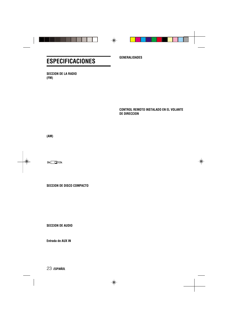 Especificaciones | Aiwa CDC-MP3 YU User Manual | Page 47 / 70