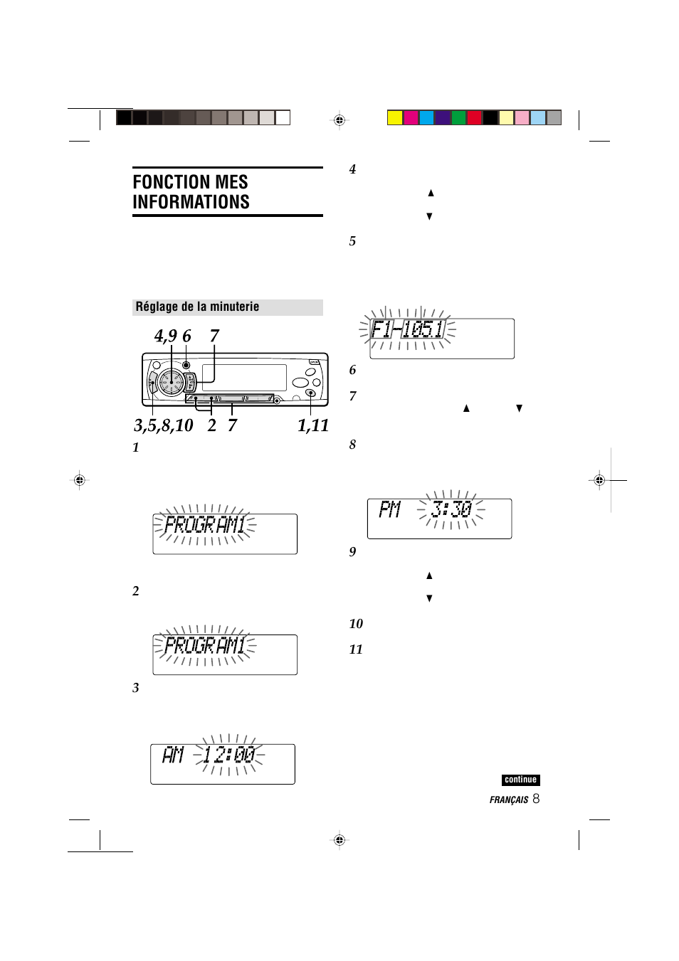 Fonction mes informations, Réglage de la minuterie | Aiwa CDC-MP3 YU User Manual | Page 55 / 70