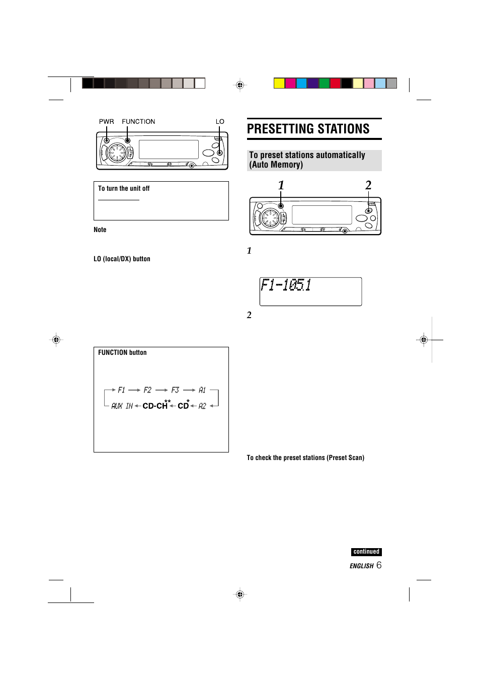 Presetting stations | Aiwa CDC-MP3 YU User Manual | Page 7 / 70