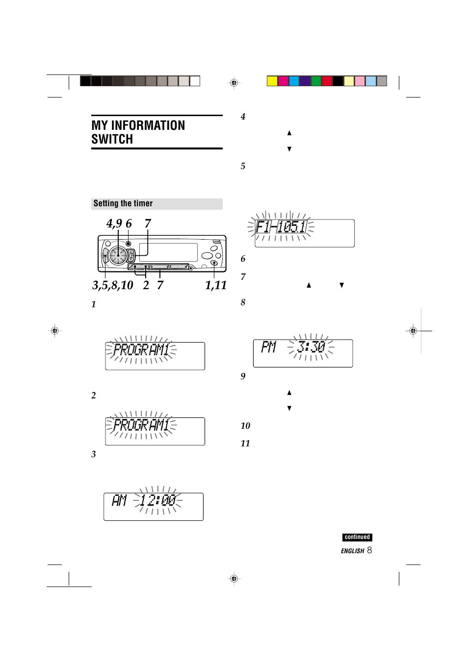 My information switch, Setting the timer | Aiwa CDC-MP3 YU User Manual | Page 9 / 70