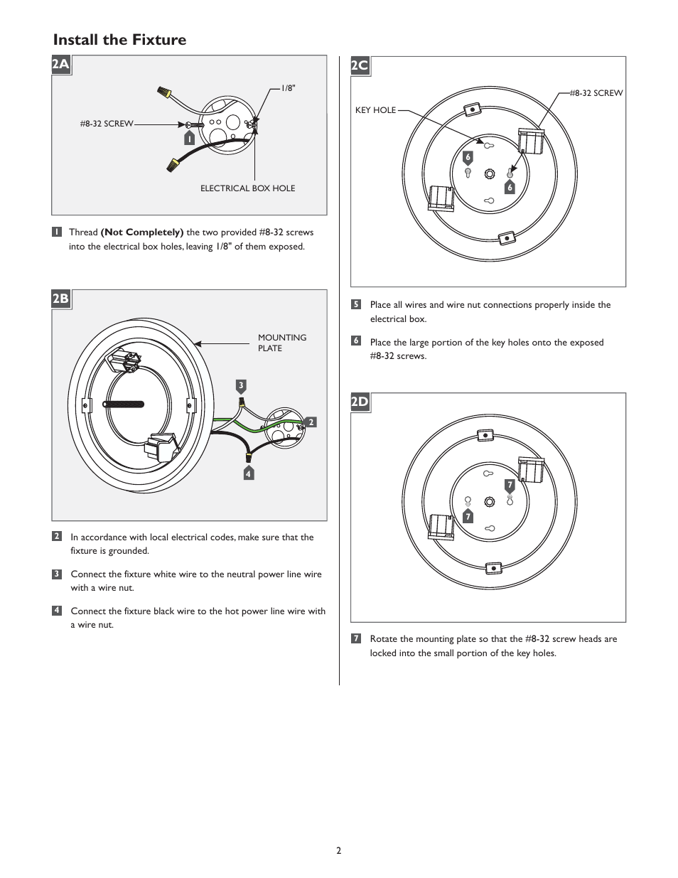 Install the fixture, 2a 2b 2c 2d | LBL Lighting Eclipse CF User Manual | Page 2 / 4
