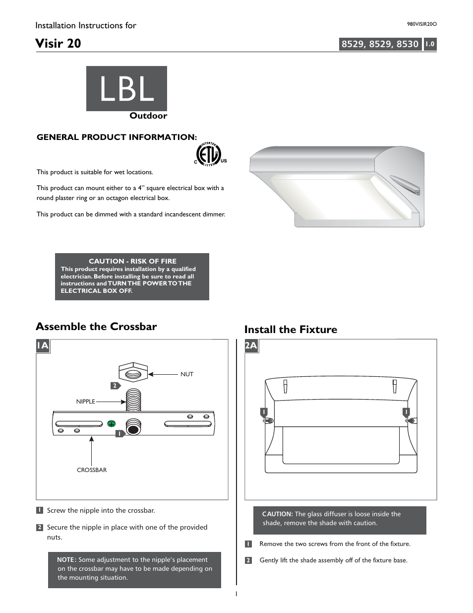 LBL Lighting Visir 20 User Manual | 4 pages