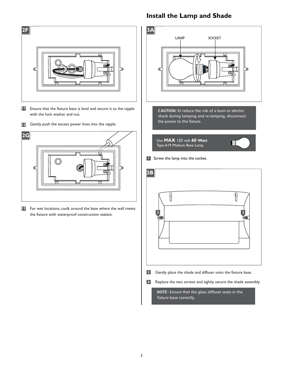 Install the lamp and shade | LBL Lighting Visir 20 User Manual | Page 3 / 4