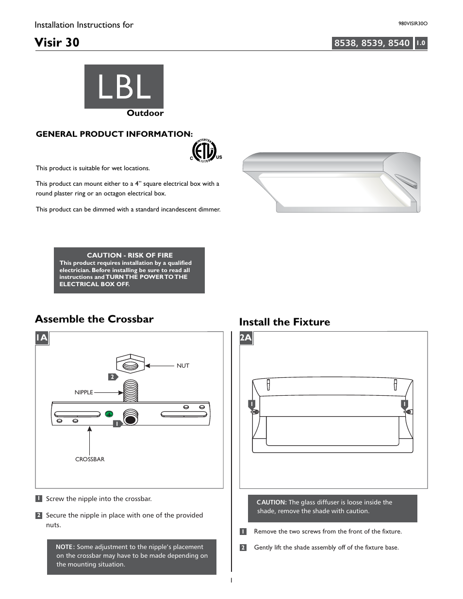 LBL Lighting Visir 30 User Manual | 4 pages