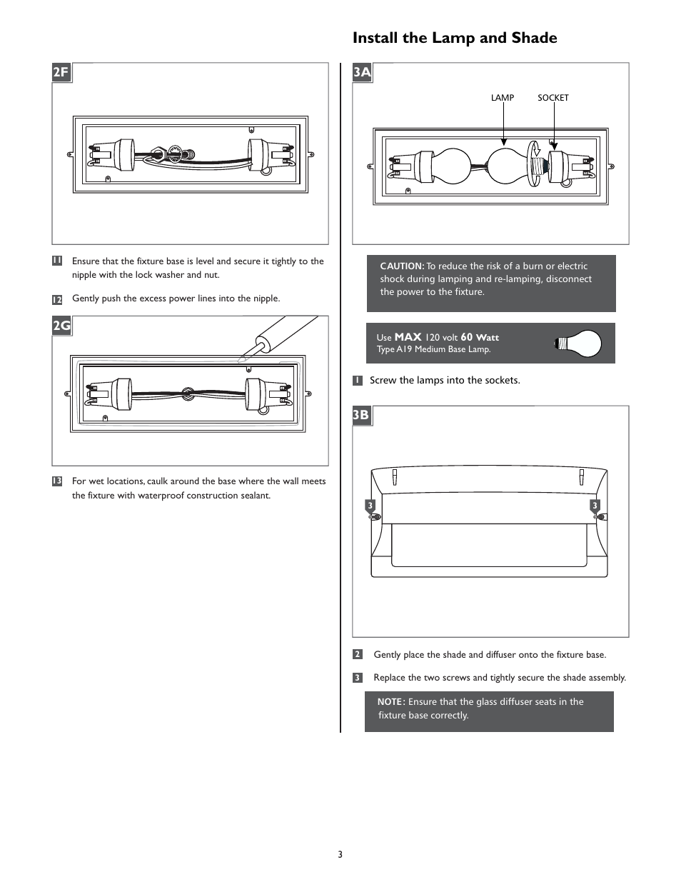 Install the lamp and shade | LBL Lighting Visir 30 User Manual | Page 3 / 4