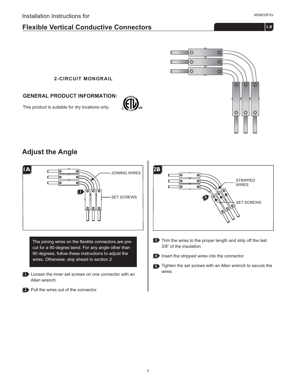 LBL Lighting 2-Circuit MO Adjustable Vertical Connector User Manual | 2 pages