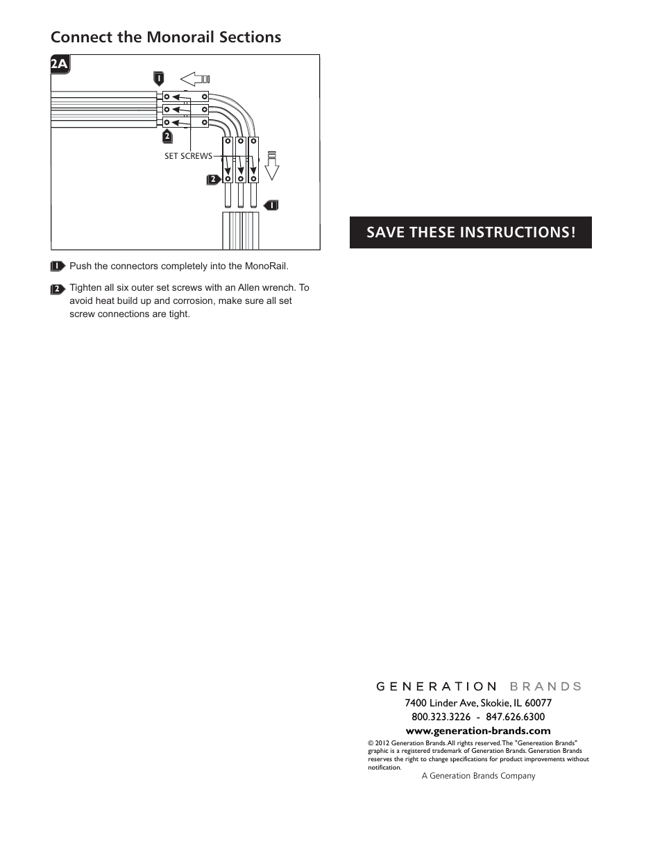 Save these instructions, 1a 2a | LBL Lighting 2-Circuit MO Adjustable Vertical Connector User Manual | Page 2 / 2