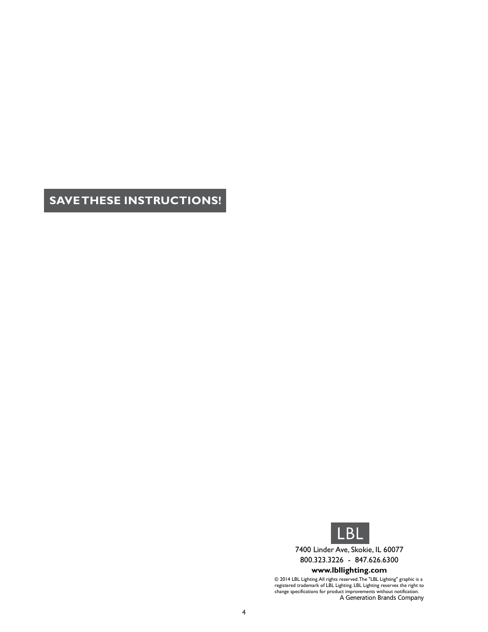 Save these instructions | LBL Lighting 2-Circuit MO Direct Feed Standoff for Surf Xfmr User Manual | Page 4 / 4