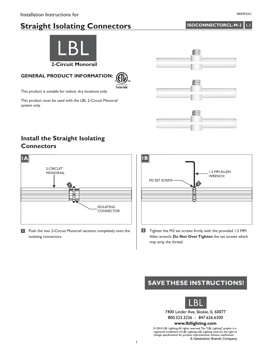 LBL Lighting 2-Circuit MO Isolating Connectors User Manual | 1 page