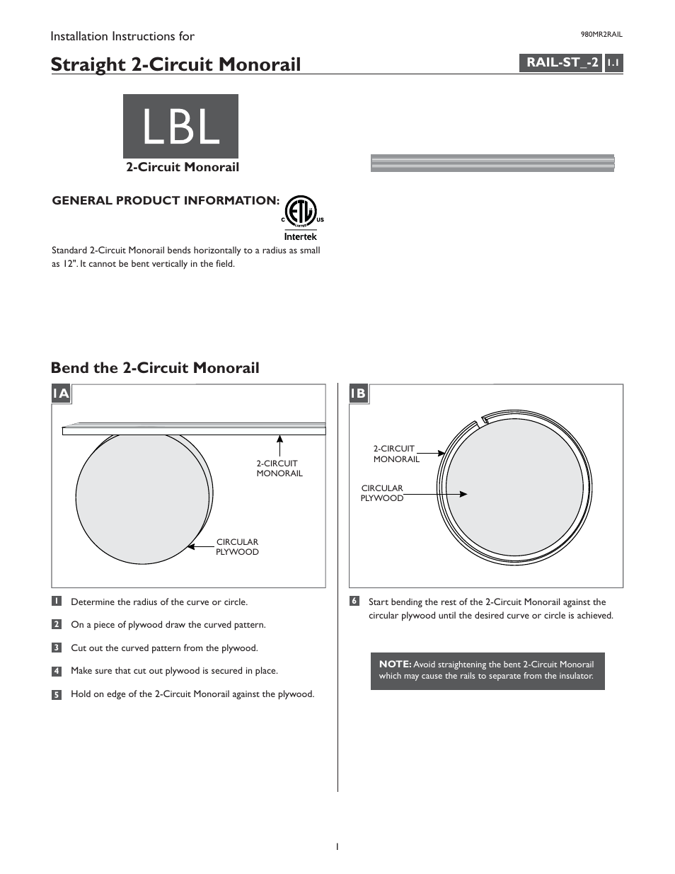 LBL Lighting 2-Circuit MO Rail User Manual | 2 pages