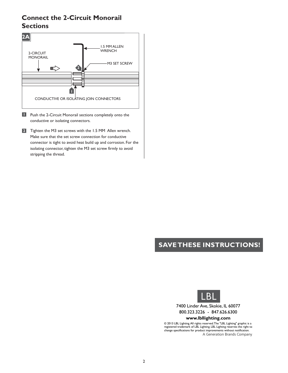 Save these instructions | LBL Lighting 2-Circuit MO Rail User Manual | Page 2 / 2