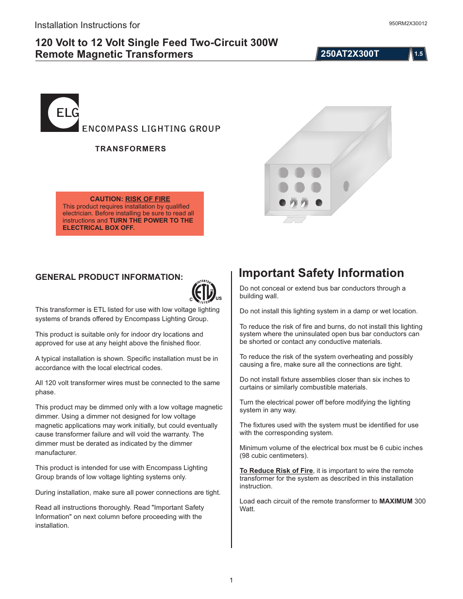 LBL Lighting 2-Circuit MO Rmt Mag Xfmr 600w 277v/12v User Manual | 4 pages