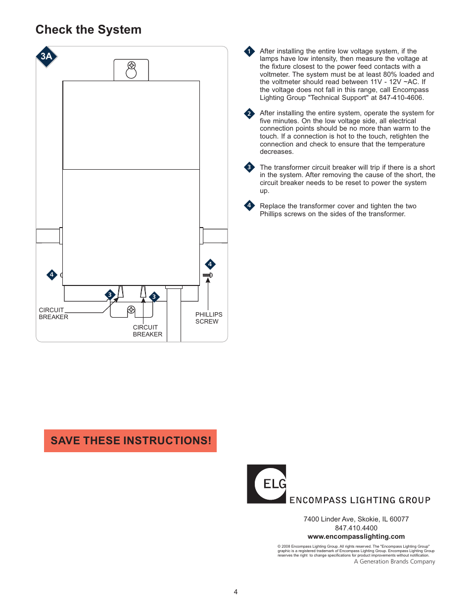 Check the system, Save these instructions | LBL Lighting 2-Circuit MO Rmt Mag Xfmr 600w 277v/12v User Manual | Page 4 / 4