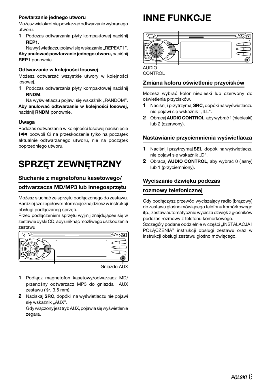 Sprzęt zewnętrzny, Inne funkcje | Aiwa CDC-X227 YZ User Manual | Page 55 / 74