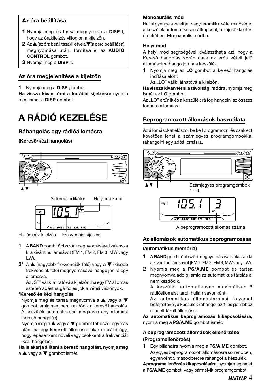 A rádió kezelése | Aiwa CDC-X227 YZ User Manual | Page 61 / 74
