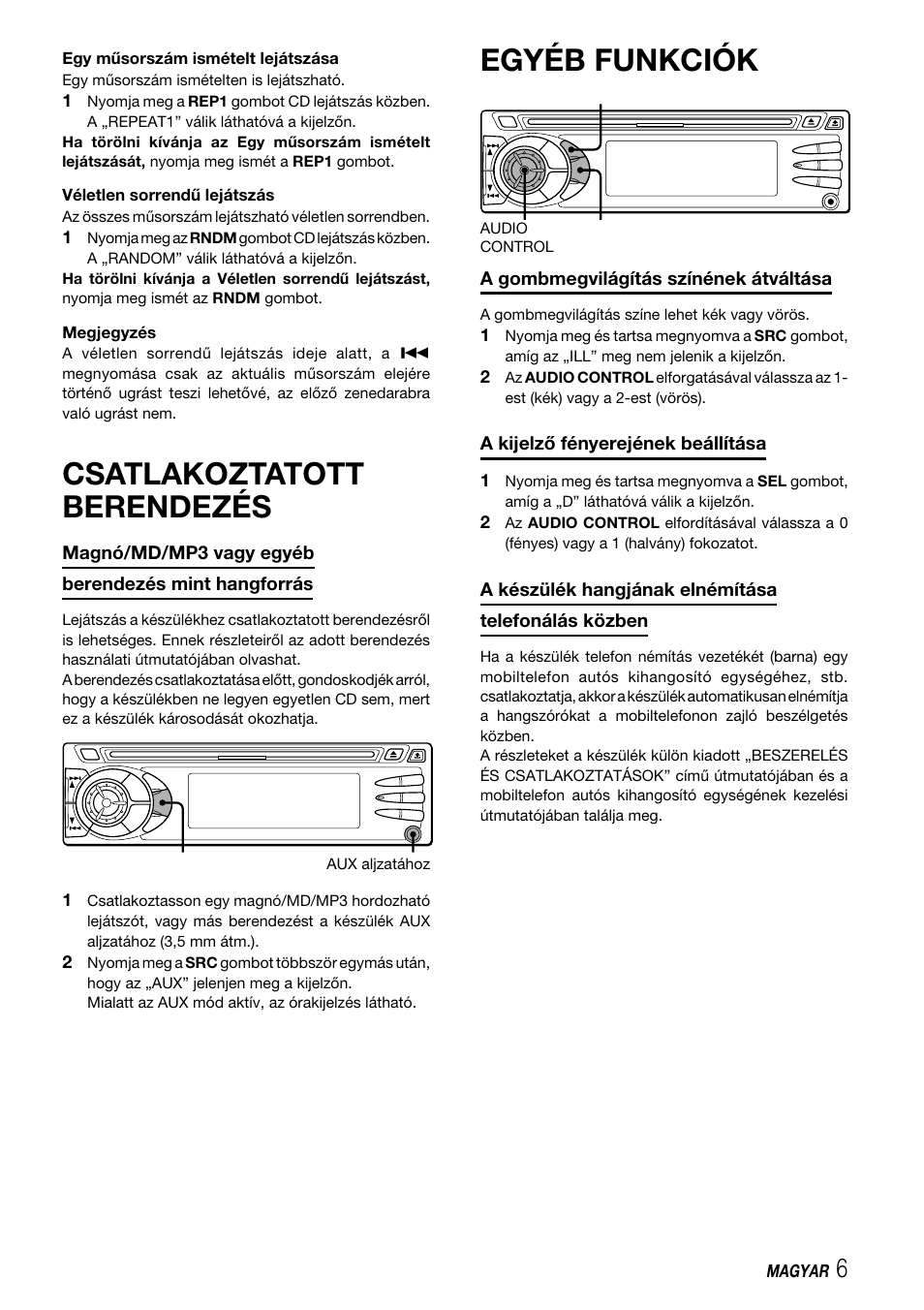 Csatlakoztatott berendezés, Egyéb funkciók | Aiwa CDC-X227 YZ User Manual | Page 63 / 74