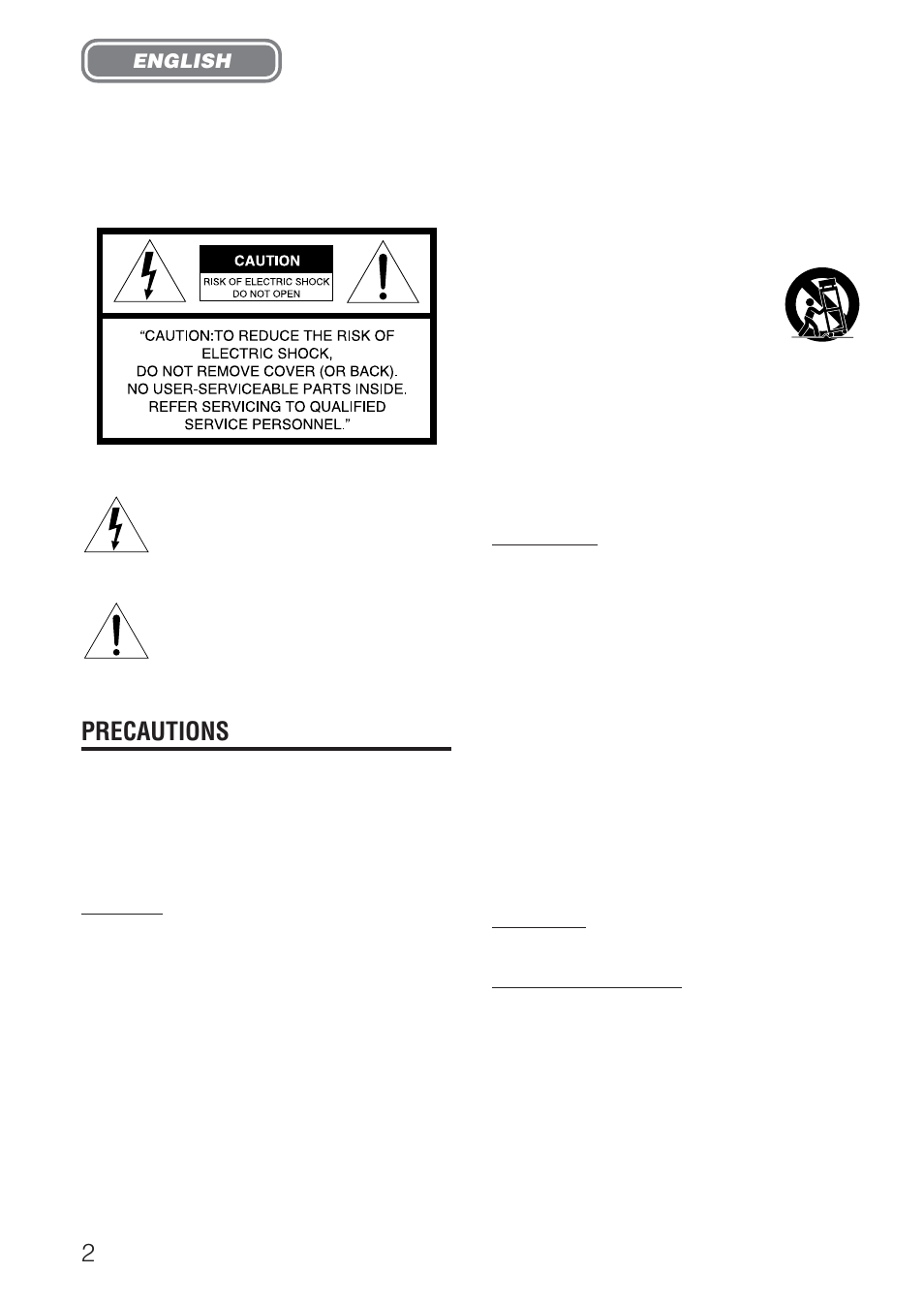Precautions, Warning, English | Aiwa HT-DV1 User Manual | Page 2 / 54