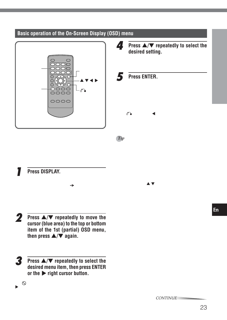 Press enter, Press display | Aiwa HT-DV1 User Manual | Page 23 / 54
