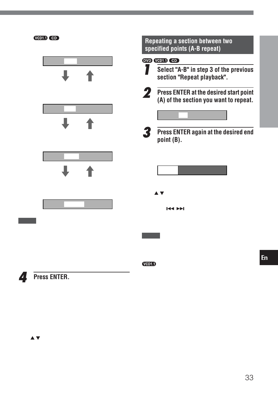 Press enter again at the desired end point (b), Press enter | Aiwa HT-DV1 User Manual | Page 33 / 54