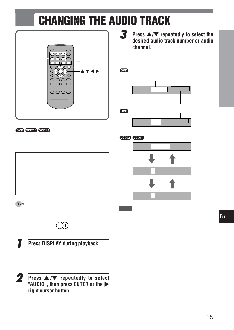 Changing the audio track | Aiwa HT-DV1 User Manual | Page 35 / 54