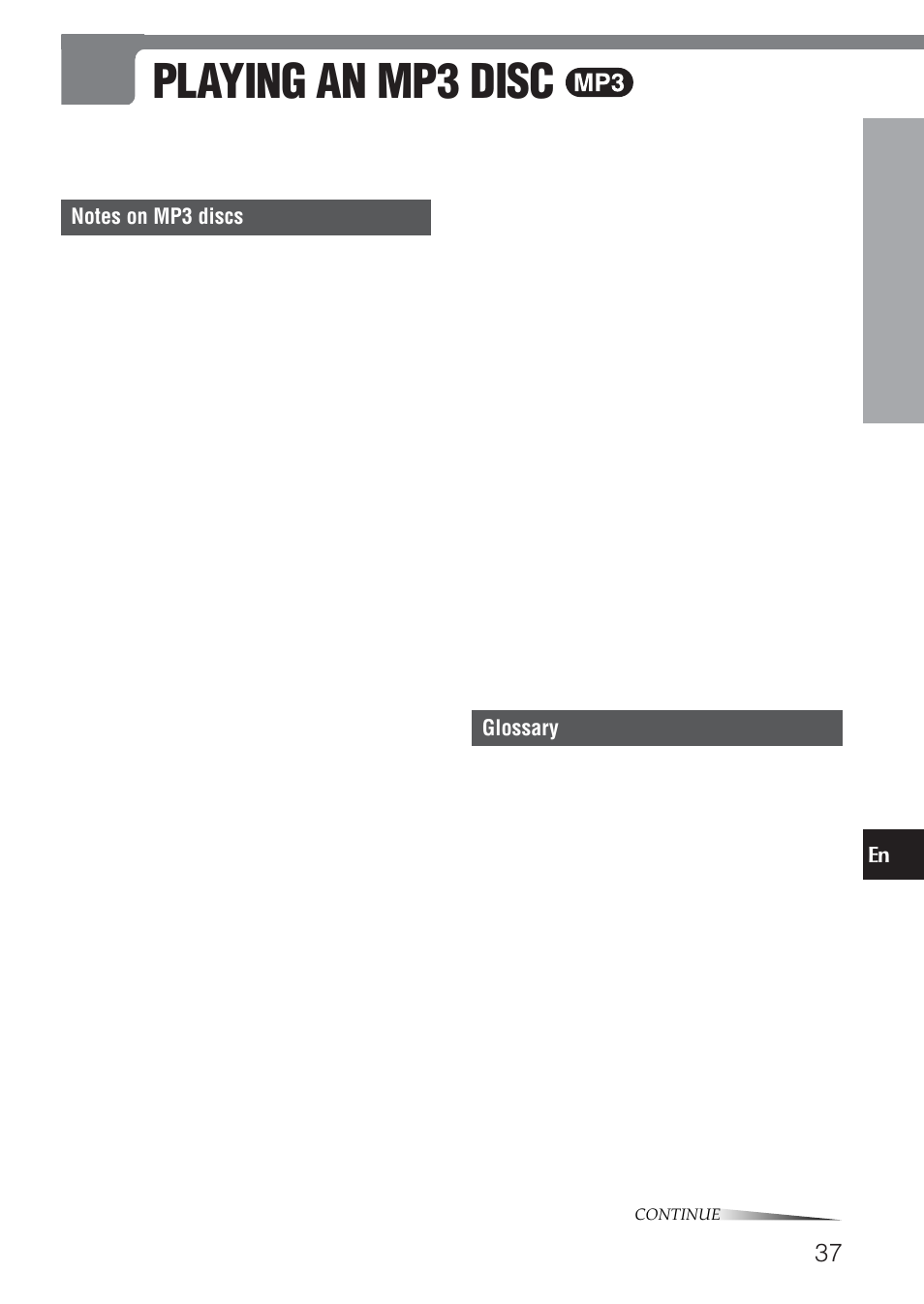 Playing an mp3 disc, Glossary | Aiwa HT-DV1 User Manual | Page 37 / 54