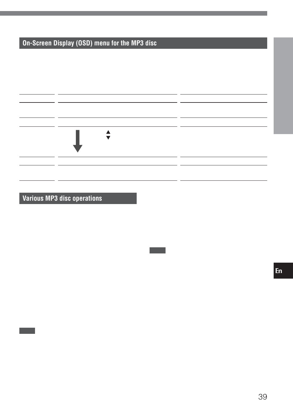 En various mp3 disc operations, On-screen display (osd) menu for the mp3 disc | Aiwa HT-DV1 User Manual | Page 39 / 54