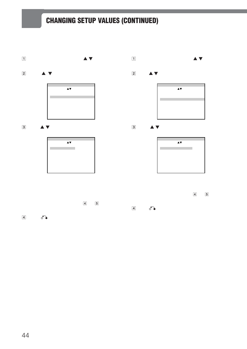 Changing setup values (continued), Disc menu, Subtitle language | Aiwa HT-DV1 User Manual | Page 44 / 54