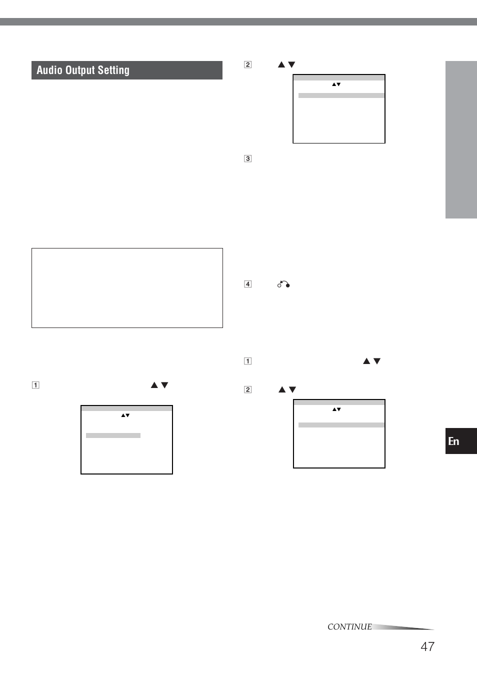 En audio output setting, As necessar y, Digital stream | Dts output | Aiwa HT-DV1 User Manual | Page 47 / 54