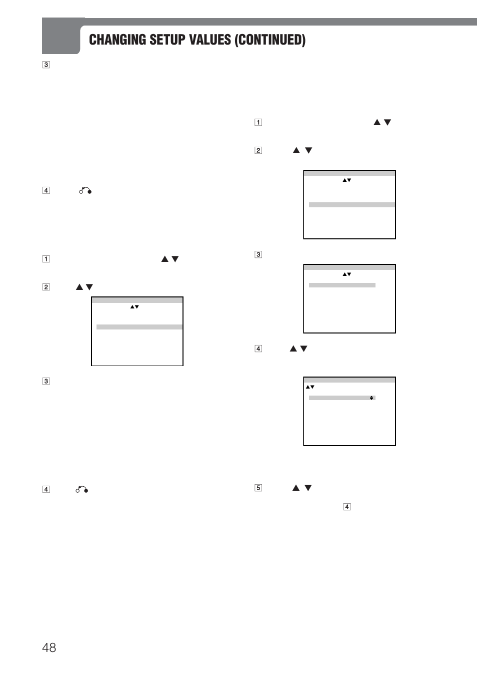 Changing setup values (continued), Downmix type, Speaker setting | Aiwa HT-DV1 User Manual | Page 48 / 54