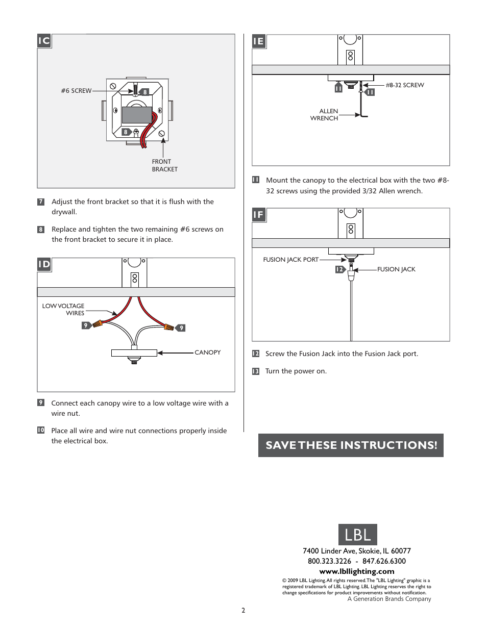 Save these instructions, 1c 1d, 1e 1f | LBL Lighting Fusion Jack Canopy 2.75" Round LED User Manual | Page 2 / 2