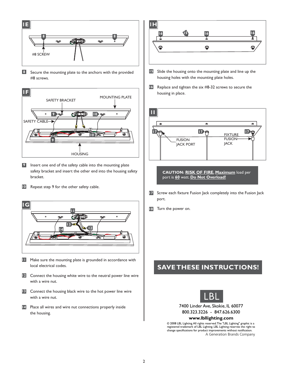 Save these instructions | LBL Lighting Fusion Jack Canopy 3 Light Rectangle LED User Manual | Page 2 / 2