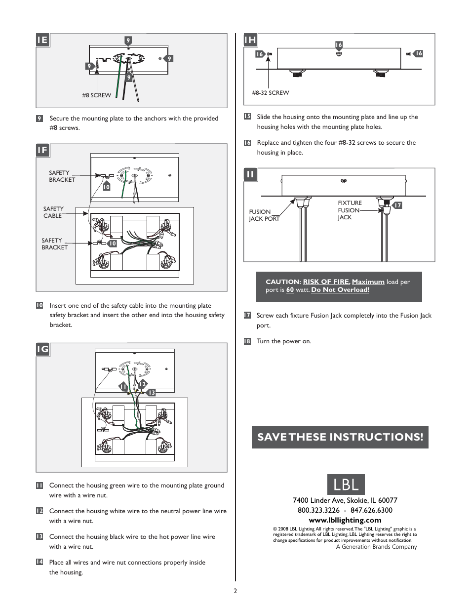 Save these instructions | LBL Lighting Fusion Jack Canopy 4" Square Flush Wood LED User Manual | Page 2 / 2