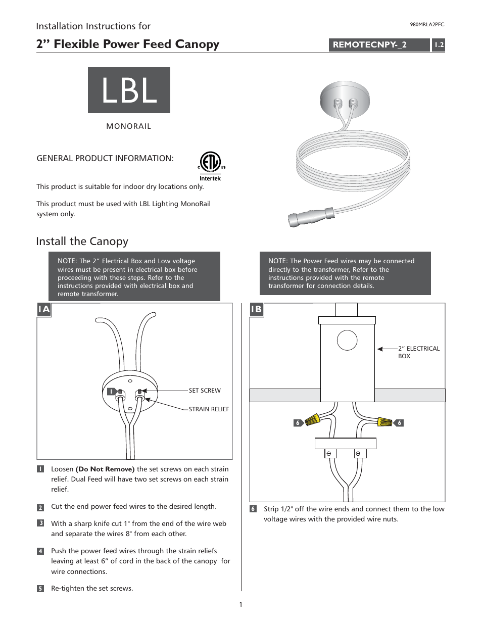 LBL Lighting MO 2.75" Round Canopy User Manual | 2 pages